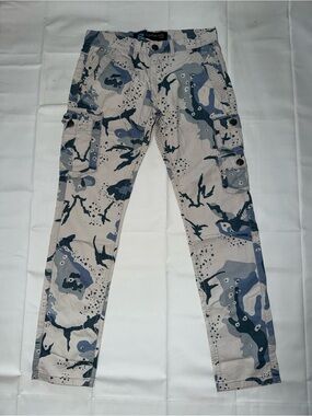 Men’s Skinny Cargo Jeans - Beige & Blue Camo